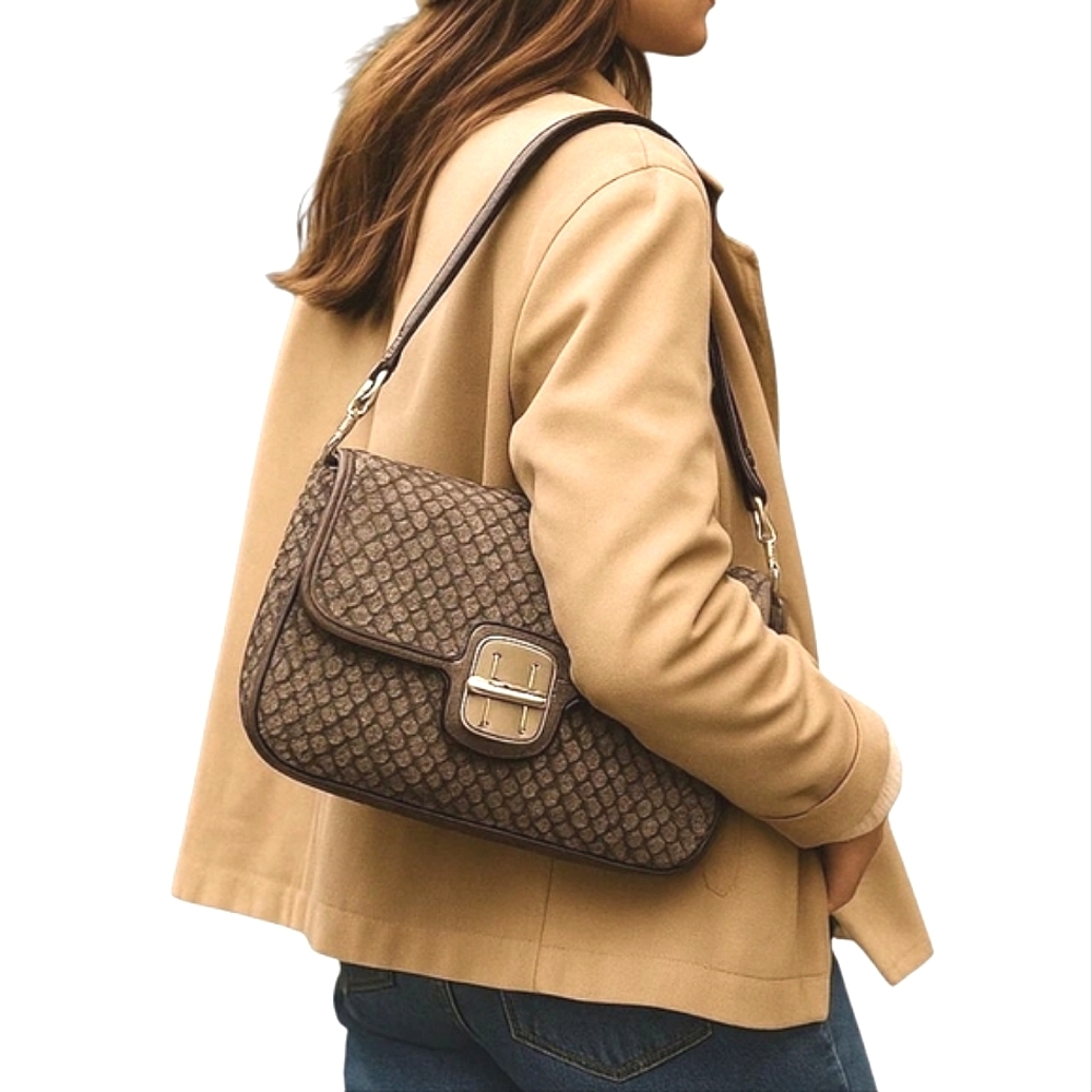 Coach Small Snakeskin Pattern Jacquard With Leather Shoulder Bag F26036 - Picture 2 of 11